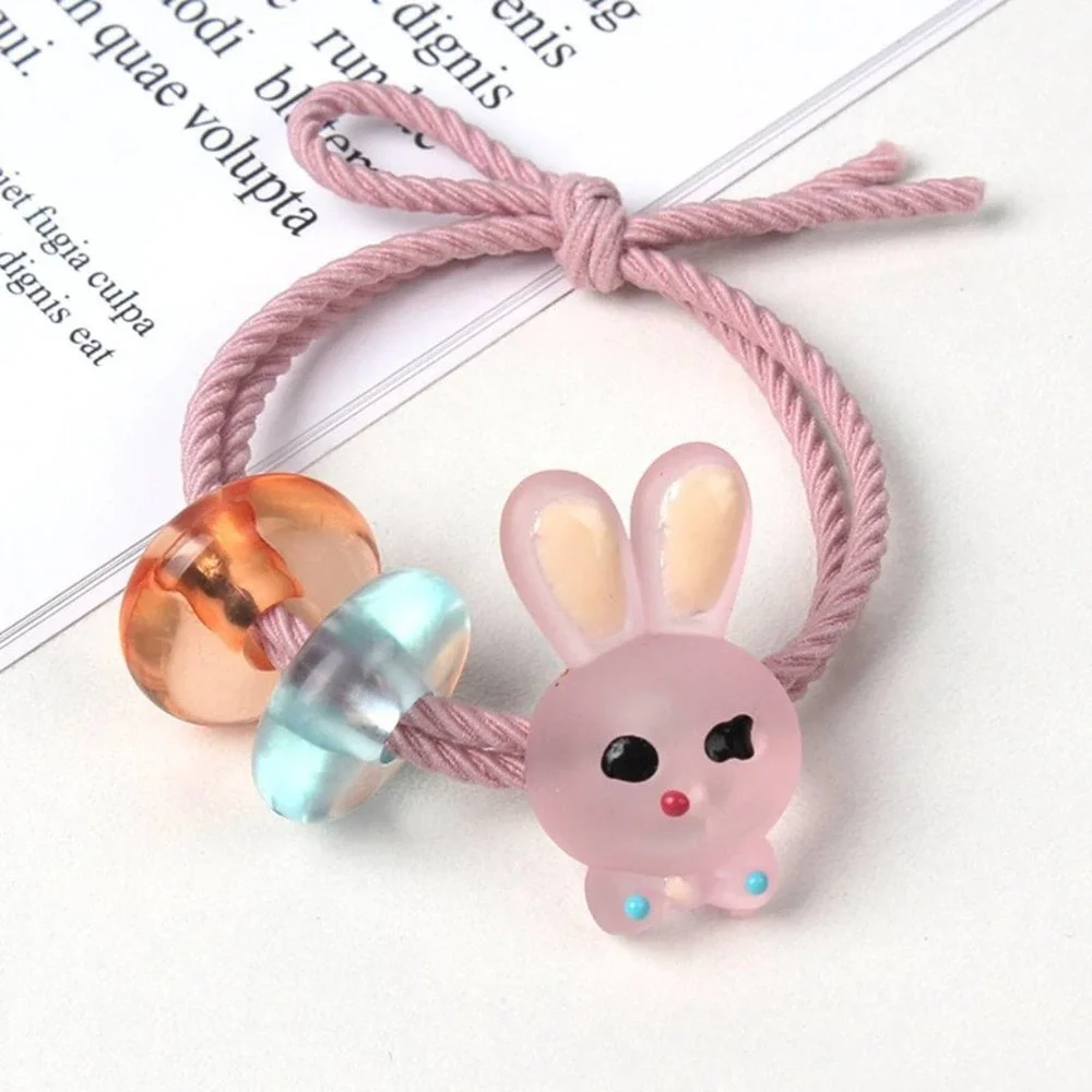 Set/5 Adorable Resin Bunny/Bead Twisted Elastic Hair‎ Ties